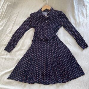 Brooks Brothers Dress | Dark blue w floral pattern | Size L | Shirt Dress